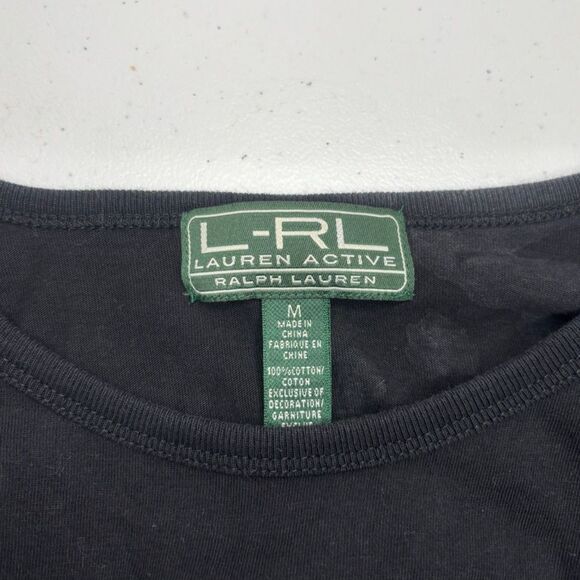 Lauren Ralph Lauren LRL Emblem Bling Black Long Sleeve Top Shirt Womens Designer - Picture 5 of 5